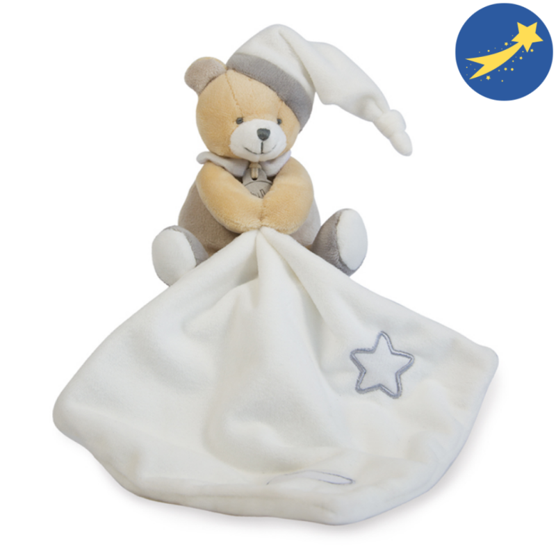 Baby'Nat - Les Luminescents Doudou mouchoir ours beige étoile (28162)