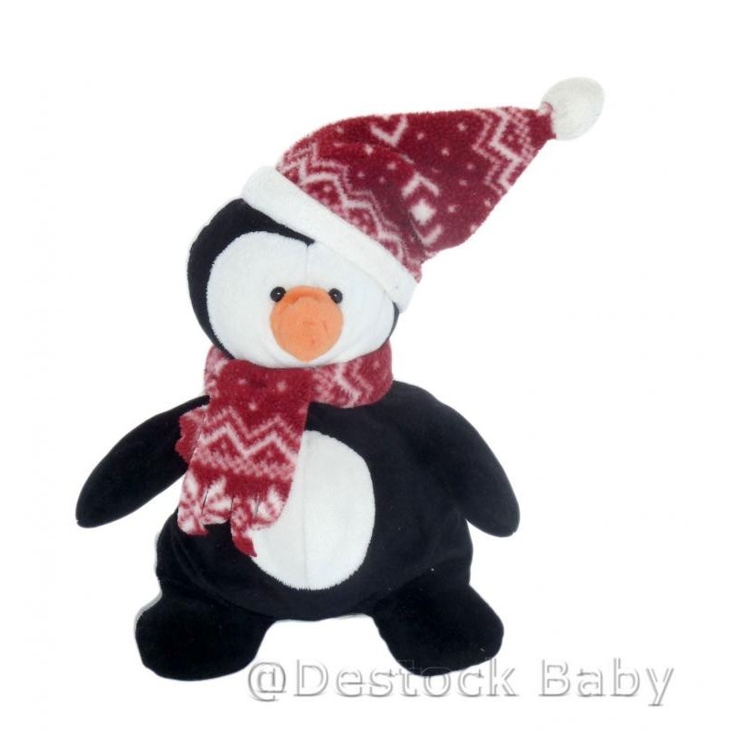 Doudou peluche Pingouin noir blanc Nicotoy Bonnet Echarpe 25cm (1245)