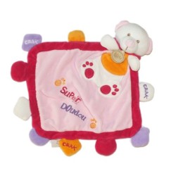 Doudou plat Ours rose Super Doudou Babynat Grelot Crak (26619)