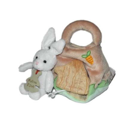 Doudou lapin blanc Panier beige vert Carotte Histoire d'Ours Paques (26574)