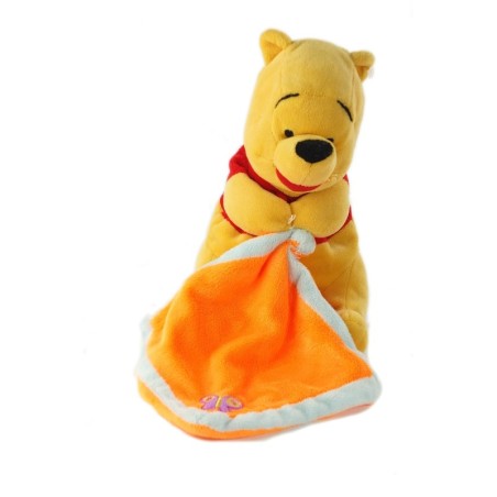 Peluche doudou Winnie the pooh Mouchoir orange Papillon Disney Nicotoy assis 22 cm (20094)