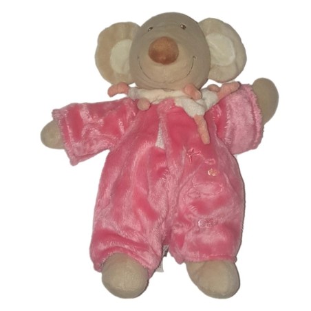 Peluche Doudou Souris rose combinaison 26 cm avion TEX BABY (26565)