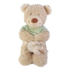 NE FONCTIONNE PLUS Peluche Musicale doudou Ours beige Mouton pull vert 30 cm Carrefour Tex Baby (24122)