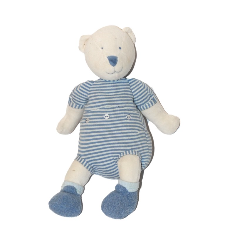 Doudou Ours blanc bleu Moulin Roty Lila Patachon 30 cm (27354)
