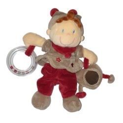 Doudou peluche d Lutin gris rouge bordeaux Etoiles grelot 25 cm Nicotoy (24962)