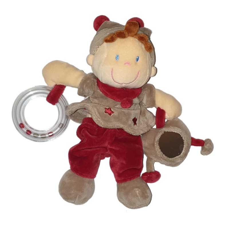 Doudou peluche d Lutin gris rouge bordeaux Etoiles grelot 25 cm Nicotoy (24962)