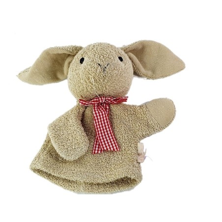 Doudou marionnette lapin ruban vichy rouge Noukies (22811)