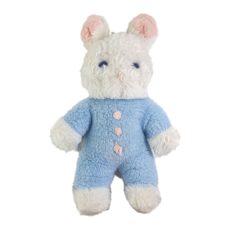 Vintage Ancienne Peluche doudou Lapin blanc bleu 26 cm Grelot BOULGOM (26273)