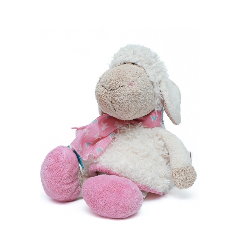 Peluche doudou mouton blanc rose NICI Foulard papillon 28 cm (28381)