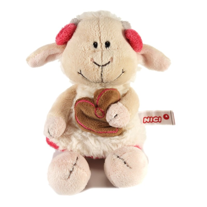 Doudou Peluche Mouton blanc rose Coeur marron NICI 22 cm (17508)