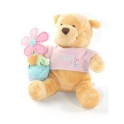 Peluche doudou Winnie Spring Pooh Fleur papillon pull rose 20 cm Collector Disney Store (19906)