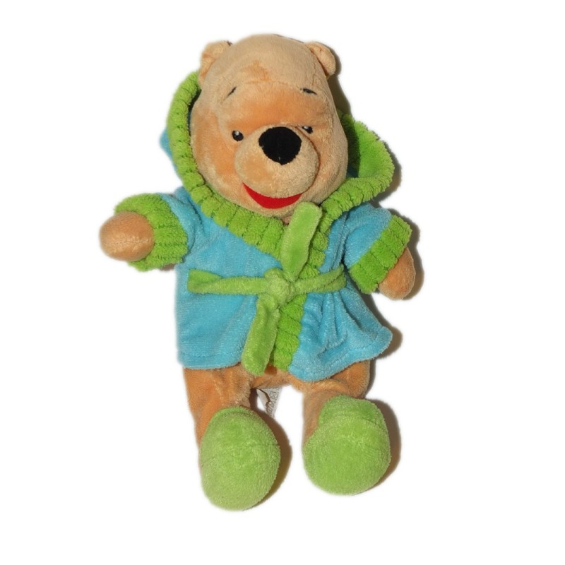 Doudou peluche WINNIE Peignoir bleu Vert 28 cm Disney Nicotoy (16611)