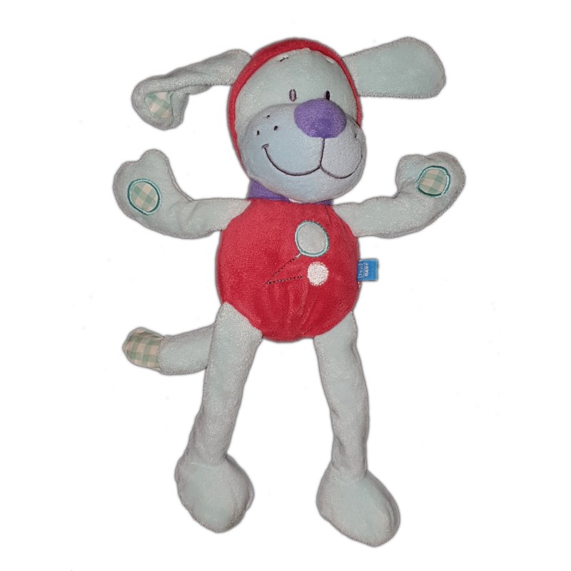 Peluche doudou chien bleu rouge TEX Baby 30 cm (22318)