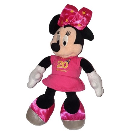 Doudou peluche Minnie 20 ans Disneyland Paris 26 cm Robe rose (24379)