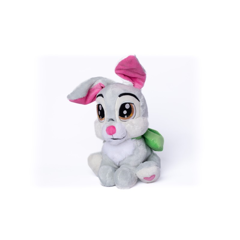 Glamour peluche doudou Panpan lapin gris blanc noeud vert 22 Cm (28314)