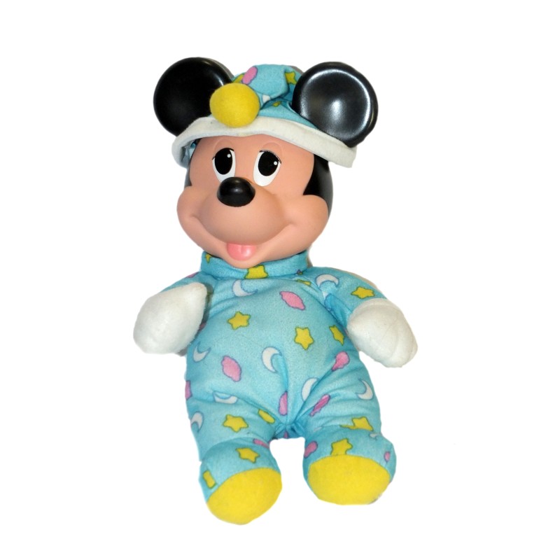 Vintage Peluche doudou Mickey Pyjama bleu lune étoiles Mattel 30 cm (27953)