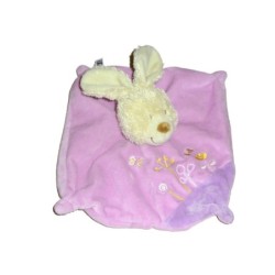 Doudou plat carre lapin mauve fleurs TEX Baby (7162)