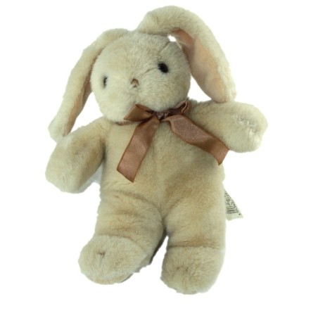 Peluche doudou Lapin beige Noeud marron Bout chou Calin 28 cm (23158)