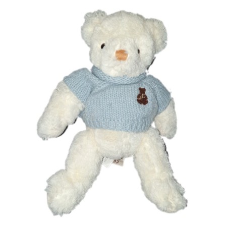 Peluche doudou Ours blanc pull bleu 30 cm Histoire d Ours (22010)