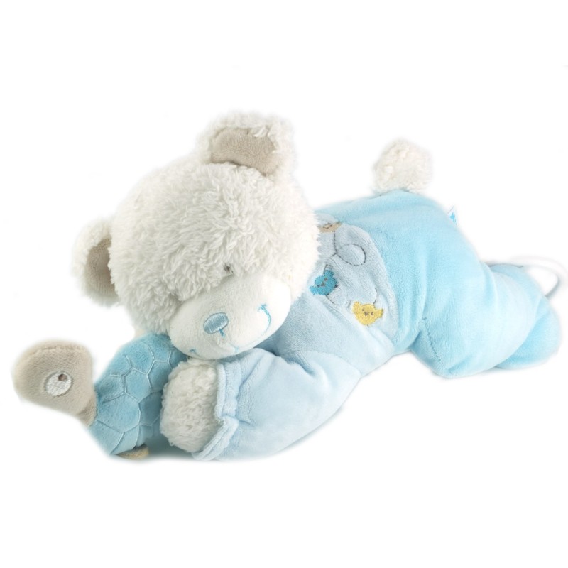 Doudou peluche musicale ours bleu tortue Tex Baby Carrefour CMI 30 cm (18947)