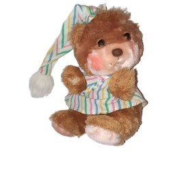 Ancienne peluche Ours marron beige dormeur Fisher Price Chemise bonnet de nuit 26 cm (23878)