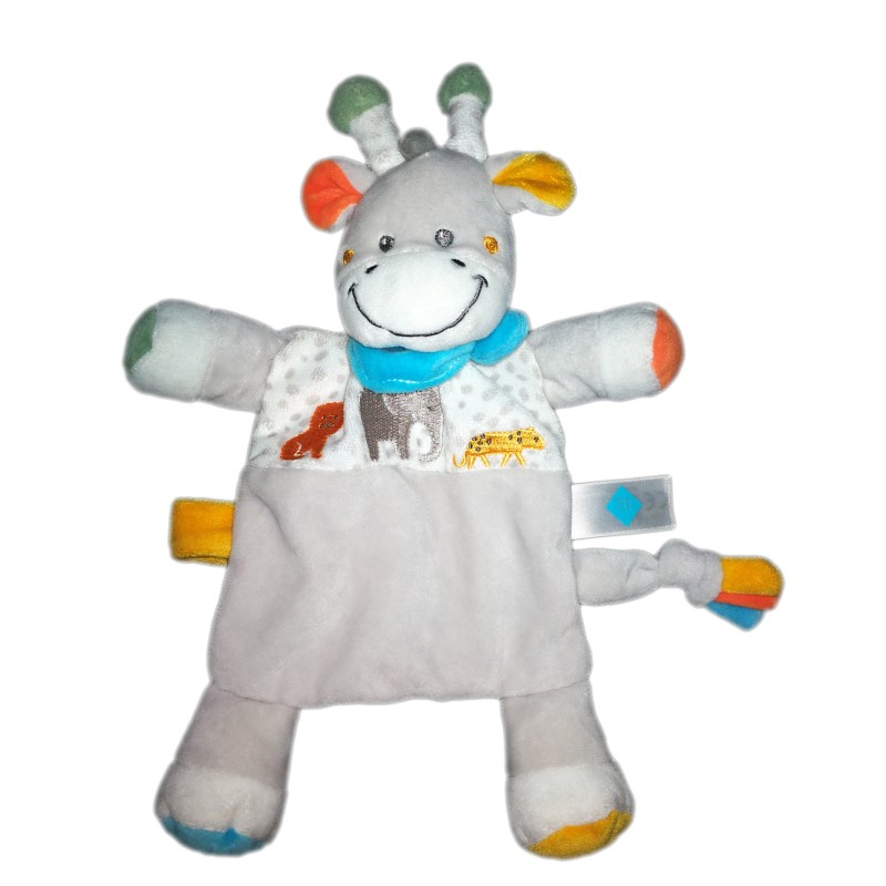 Doudou plat girafe gris blanc foulard bleu elephant TEX Baby 579/2313 (18901)
