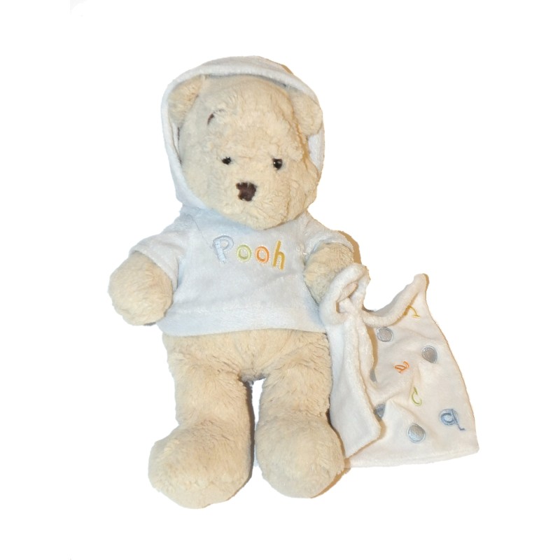 Peluche Doudou Winnie Pull capuchebleu Mouchoir Blanc abc 32 cm Disney Store Exclusive (26931)