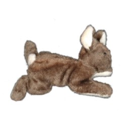 Ancienne peluche Vintage Lapin Lièvre Marron Blanc Boulgom allongé 40 cm (22431)
