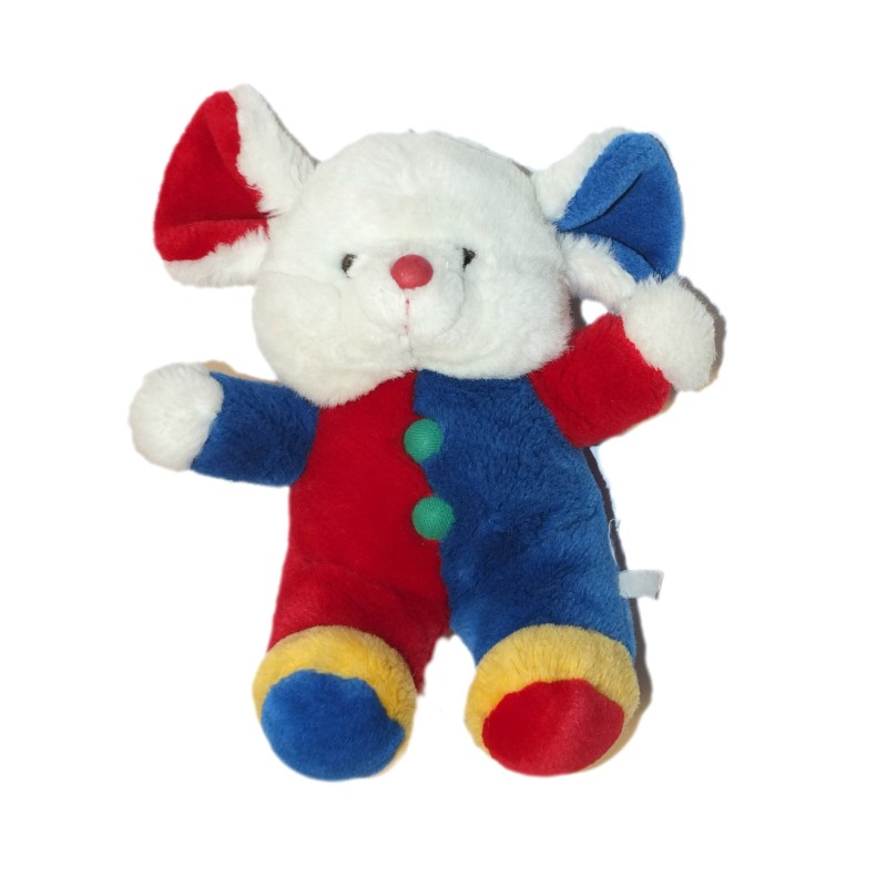 Ancienne peluche Souris Clown vintage 32 cm bleue rouge blanc (27030)