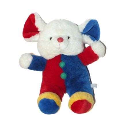 Ancienne peluche Souris Clown vintage 32 cm bleue rouge blanc (27030)