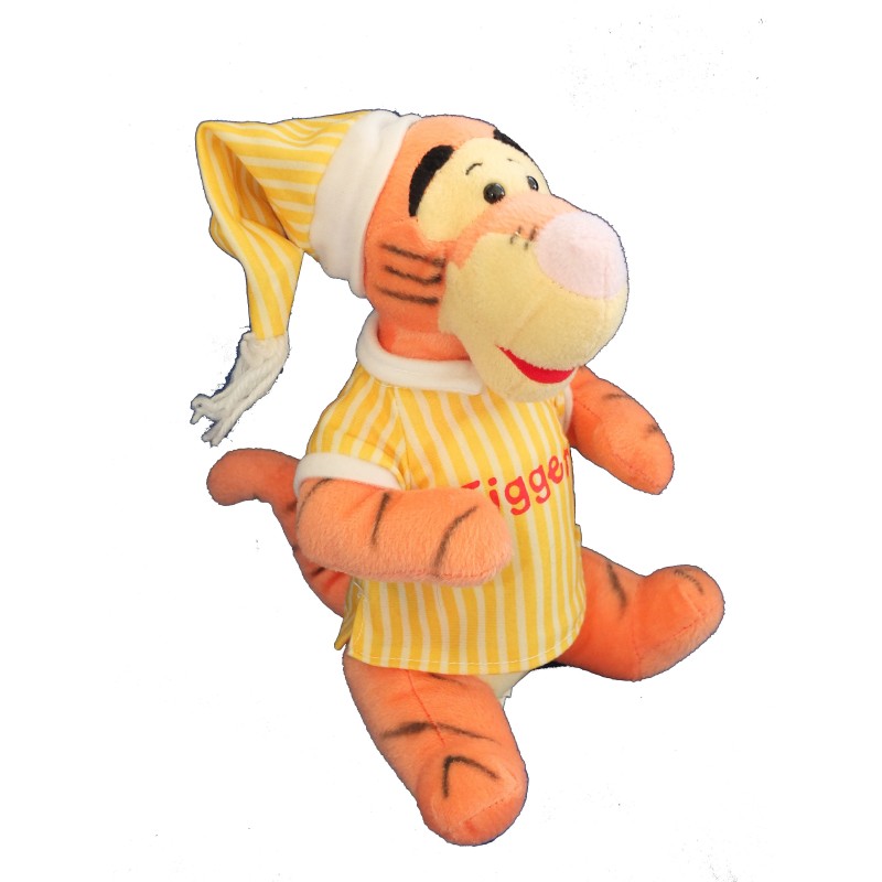 Peluche TIGROU Pyjama bonnet chemise de nuit jaune rayures - Tigger - Disney (7793)