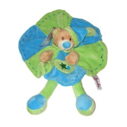 Doudou plat ours bleu vert rond pcohe etoiles TOODO (24305)