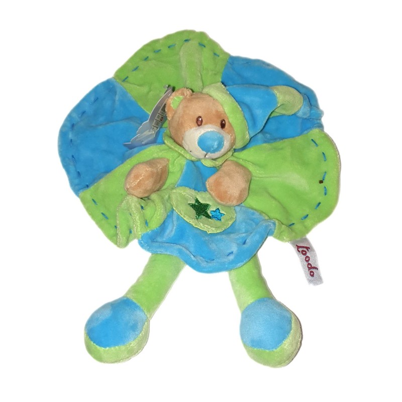 Doudou plat ours bleu vert rond pcohe etoiles TOODO (24305)