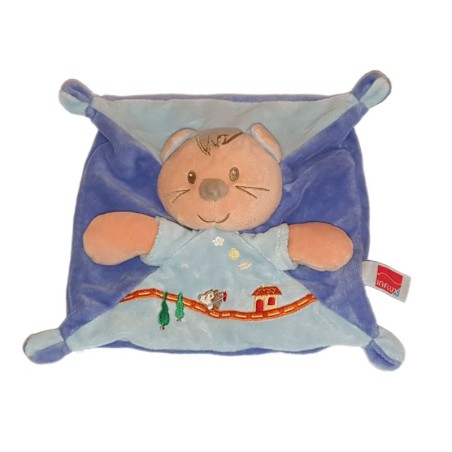 Doudou plat chat bleu maison herisson INFLUX Cora (25006)