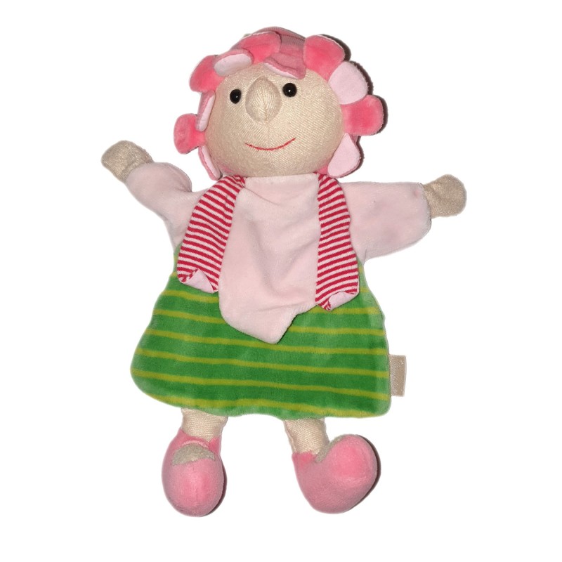 Doudou Fleur Poupee marionnette rose vert rayures Sterntaler (24338)