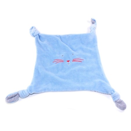 Doudou plat chat bleu Absorba rayures Moustaches rouges (25652)