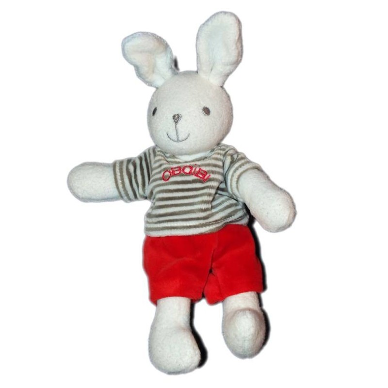OBAIBI OKAIDI Doudou lapin short rouge pul rayé 25 cm (14886)