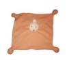 Doudou plat Ours orange bonnet blanc jaune rayures Francoise Saget (23617)