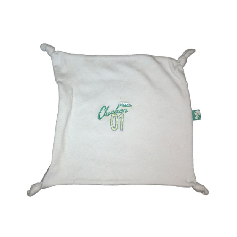 Doudou plat LIttle Chicken 01 bleu 4 noeuds poches fermeture eclair (23616)