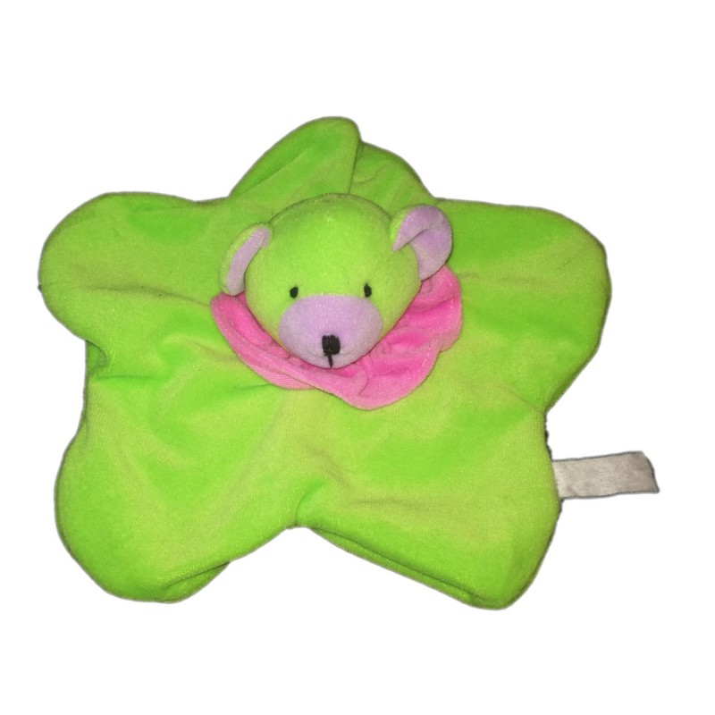 Doudou plat ours vert rose Naima Grelot (23624)