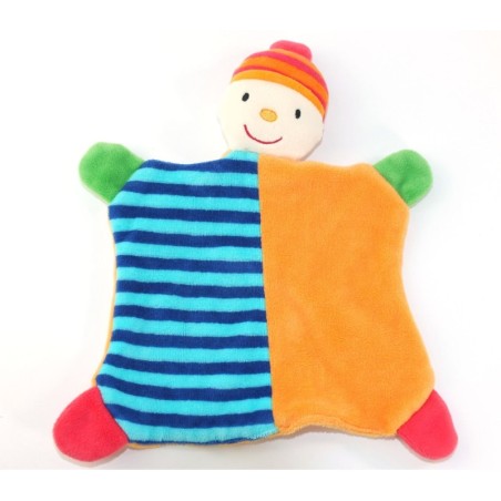 Doudou plat lutin orange rayures bleues Baby Club (23661)