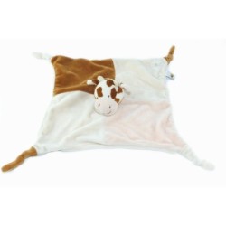 Doudou plat Vache beige marron Fleur Lascar (23640)