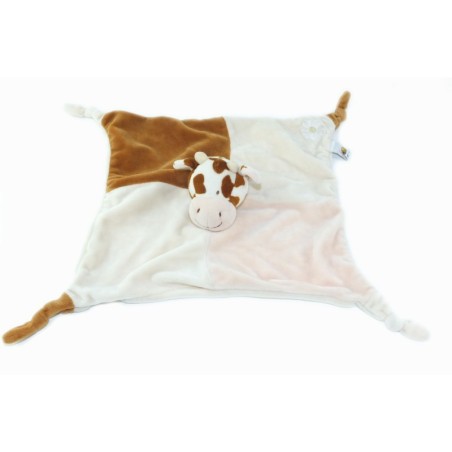 Doudou plat Vache beige marron Fleur Lascar (23640)