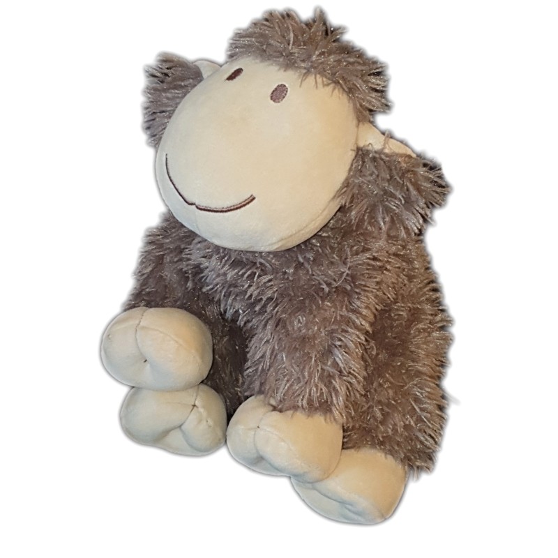 Peluche doudou Agneau Mouton marron longs poils fourrure 25 cm Nature et Decouvertes (23430)