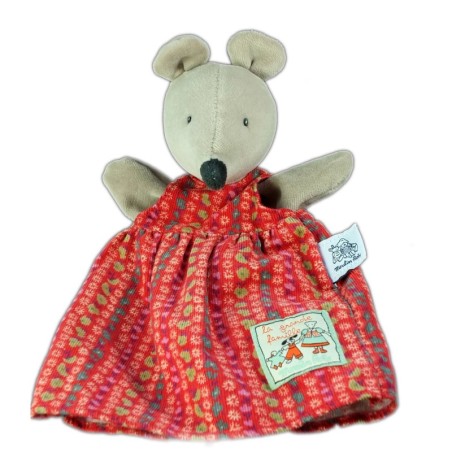 Doudou Marionnette Souris La Grande Famille Moulin Roty Robe rouge (19809)