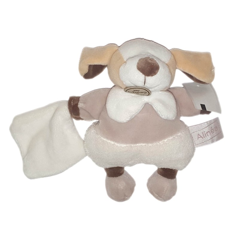 Doudou chien blanc gris beige Mouchoir Alinea Doudou et Compagnie 18 cm (24631)