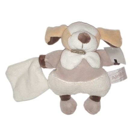 Doudou chien blanc gris beige Mouchoir Alinea Doudou et Compagnie 18 cm (24631)