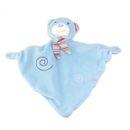 Doudou plat Ours chat bleu Echarpe Spirale grelot BABY CLUB  (25937)
