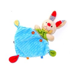 Doudou plat Lapin bleu vert Foulard jaune Logitoys (25931)