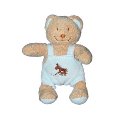 Petit doudou Ours Salopette bleue Cheval roulettes Influx Cora (15167)